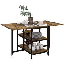 Industrial Folding Dining Table Brown Black 140 cm
