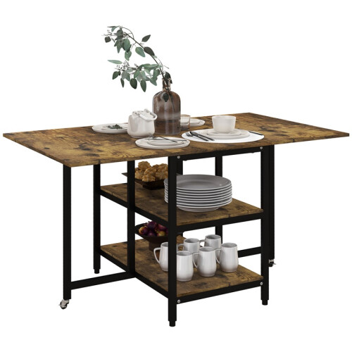 Industrial Folding Dining Table Brown Black 140 cm