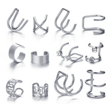 Modisch 12 StüCk Ohr Clip Set Kreative Einfache C-FöRmige Buchstaben Durchbohrt Ohr Clip für Frauen Geometrischer Schmuck Geschenk Silber Farbe