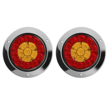 2 X 4 Zoll 16 LED Runder LKW AnhäNger RV Bremsstopp Blinker RüCksignal Licht Rotes Bernstein Chrom Wasserdichtes 12 24V