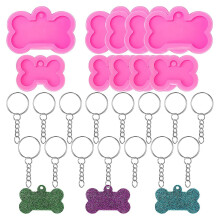 Hunde Knochen Harz Silikon Formen, 10 StüCk DIY Niedliche Hunde Marke Epoxid Harz Form mit 20 StüCk SchlüSsel AnhäNger für DIY Bastel Arbeiten