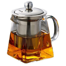 Verdicktes Glas Teekanne HitzebestäNdige Blume Teekanne Blase Teekanne Rostfreier Stahl Filter Tee Kanne Quadratische Kanne Set 350 Ml