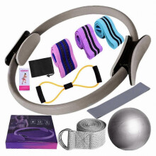 (Grey) Kit di allenamento Pilates da casa per donne composto da 11 pezzi: anelli, palle, fasce elastiche a resistenza multipla