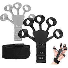 (2 Pcs Grey, Fingerless Style) 6 Resistance Levels Guitar Finger Strength Trainer Hand Therapy Device