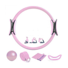 (Pink) 5 Pcs 14-Inch Pilates Ring Set Yoga Magic Circle Double Handled for Home