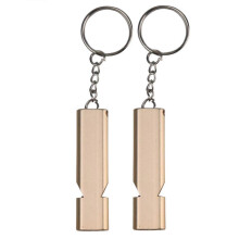 (Gold) Aluminum Alloy Double Tube Safety Whistle Camping Emergency Survival Lifesaving Black
