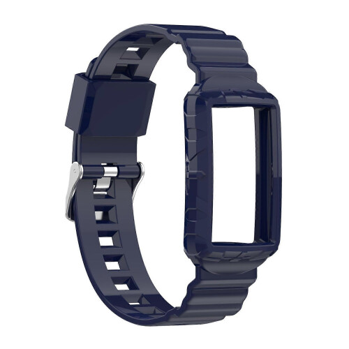 (Navy Blue) Silicone One Body Armor Watch Strap For Fitbit Charge 4 SE