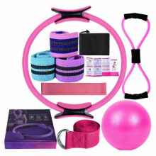 (Pink) Kit di allenamento Pilates da casa per donne composto da 11 pezzi: anelli, palle, fasce elastiche a resistenza multipla