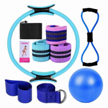 (Blue) 11-delat Pilates-träningskit för kvinnor, ringbollsband, multimotstånd