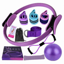 (Purple) Kit d'entraînement Pilates à domicile pour femmes, 11 pièces, anneaux et bandes élastiques de résistance multiple