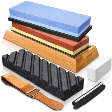 Complete Knife Sharpening Stone Set - Dual Grit Whetstone 400/1000 3000/8000 Knife Sharpener with Leather Strop
