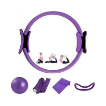 (Purple) 5 Pcs 14-Inch Pilates Ring Set Yoga Magic Circle Double Handled for Home