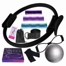 (Black) Kit di allenamento Pilates da casa per donne composto da 11 pezzi: anelli, palle, fasce elastiche a resistenza multipla