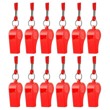 (Red) 12Pcs Referee Whistles with Lanyard Loud Crisp Sound for Basketball Volleyball Games Green