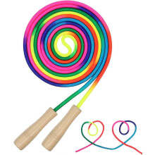 (2.8m) Corde à sauter pour enfants avec poignée en bois réglable, 280 cm, arc-en-ciel, pour le fitness en extérieur