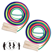 (2Pcs 5m) Corde à sauter pour enfants avec poignée en bois réglable, 280 cm, arc-en-ciel, pour le fitness en extérieur