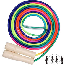 (5m) Corde à sauter pour enfants avec poignée en bois réglable, 280 cm, arc-en-ciel, pour le fitness en extérieur
