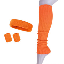 (Orange, One Size) 4 st stickade pannband för kvinnor, armband, vadkompressionsärmar, svettabsorberande yogagym