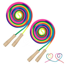 (2Pcs 2.8m) Corde à sauter pour enfants avec poignée en bois réglable, 280 cm, arc-en-ciel, pour le fitness en extérieur