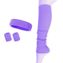 (Light Purple, One Size) Lot de 4 bandeaux et manchons de compression tricotés pour femmes, absorbant la transpiration, pour le yoga et la gym.