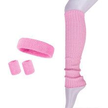 (Pink, One Size) 4 st stickade pannband för kvinnor, armband, vadkompressionsärmar, svettabsorberande yogagym