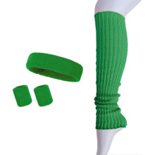 (Green, One Size) 4Pcs Women Knitted Headband Wristband Calf Compression Sleeves Sweat Absorbing Yoga Gym