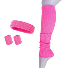 (Rose Red, One Size) 4Pcs Women Knitted Headband Wristband Calf Compression Sleeves Sweat Absorbing Yoga Gym