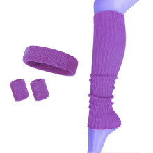 (Dark Purple, One Size) 4 st stickade pannband för kvinnor, armband, vadkompressionsärmar, svettabsorberande yogagym