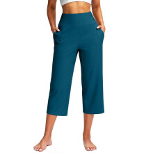 (oceanblue, M) Dam med hög midja, korta yogacapris, raka ben, träning, svart S