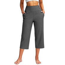 (dark gray, XL) Legging de yoga court taille haute pour femme, jambes droites, noir, taille S