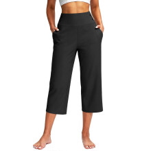 (Black, XL) Legging de yoga court taille haute pour femme, jambes droites, noir, taille S