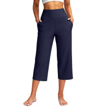(Navy blue, XXL) Legging de yoga court taille haute pour femme, jambes droites, noir, taille S