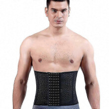 (Black, L) Men's Steel Bone Waist Trainer Corset Sweat Belt Tummy Control Fitness Body Shaper