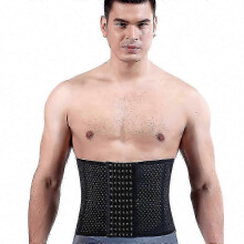 (Black, M) Men's Steel Bone Waist Trainer Corset Sweat Belt Tummy Control Fitness Body Shaper