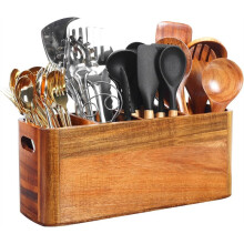 Kitchen Utensil Holder,Rustic Minimalist Decor Wooden Storage for Cooking and Silverware, Counter or Countertop