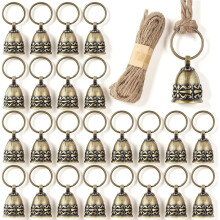 24 Pcs Pure Copper Bells Handmade Small Bell, Rustic Bronze Bells, Brass Covering Bell, with Rope Wind Chime, Vintage