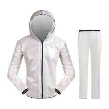 Waterproofed Bicycles Rain Ponchos Light weight Reusable Hooded Rain Capes White XL