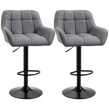 Set van 2 retro barkrukken, verstelbaar, van kunstleer, grijs en zwart.
