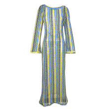 Full Length Crochet Swimsuit Coverup Backless Long Sleeve Bathing Suit Dress Yellow M