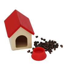 Kid Dollhouses Decors Toy Pet Dog House Dog Bowl Food Pet Pretend Playset Red
