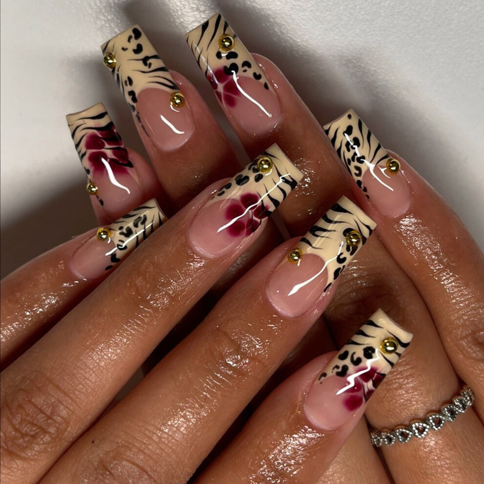 Acrylic False Nail,Artificial Nail Glues on Nail Press on Nail Leopard Fake Nail