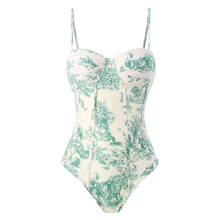 Womens Conjoined Halters Back Low Waist Swimwear Padded Swimsuit Bra Green bikini M