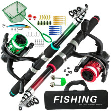 Beginner Fishing Set for Kids Teens Including Telescopic Rod Float Red and Green Set