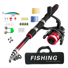 Telescopic Rod Float Baits Hook Connector Landing Net & Storage Bag Fishing Gear Red Set 2