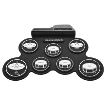 7 Pads Rolls up Drum Set Built-in Speaker, USB Jacks for Kid Adult and Beginners Black