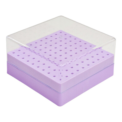 Plastic Nail Drill Storage Case 100 Hole Organizer Transparent Access Lid Purple