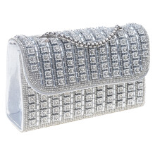 Women Evening Clutch Purses Rhinestones Envelope Bag Handbag Chain Shoulder Bag Silver