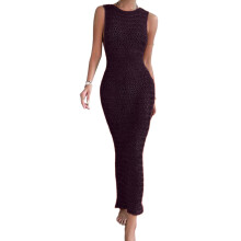 Womens Beach Dress Hollow Out Dress Knitted Dress Sleeveless Beach Cover Up Coffee color M
