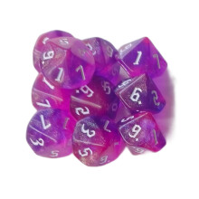 10Pcs Acrylic Polyhedral Dices 10 Sided Dices Glitters Colorful Board Rose red purple