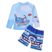 Boy Two Pieces Swimsuit Set with Swimming Trunks Kids Long Sleeve Bathing Suit Style 1 2xl